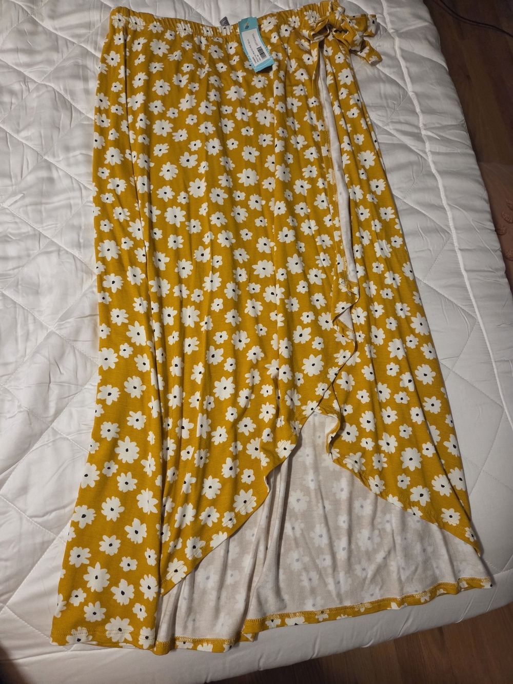 Loveappella Mustard Yellow Floral High-Low Wrap Skirt